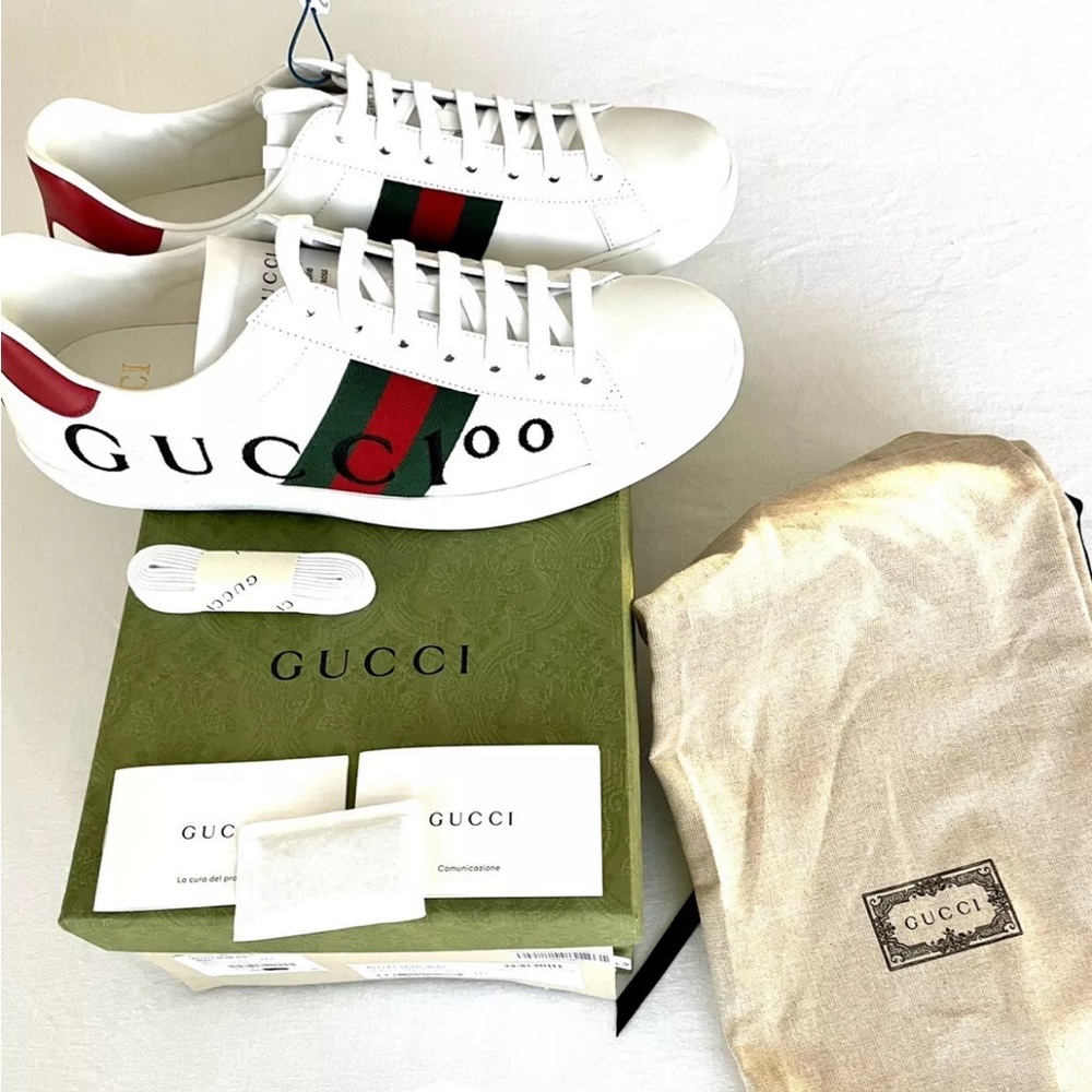 Preowned Gucci 100th anniversary limited edition ace sneakers size 8.5 US/8.0 UK - Picture 1 of 5